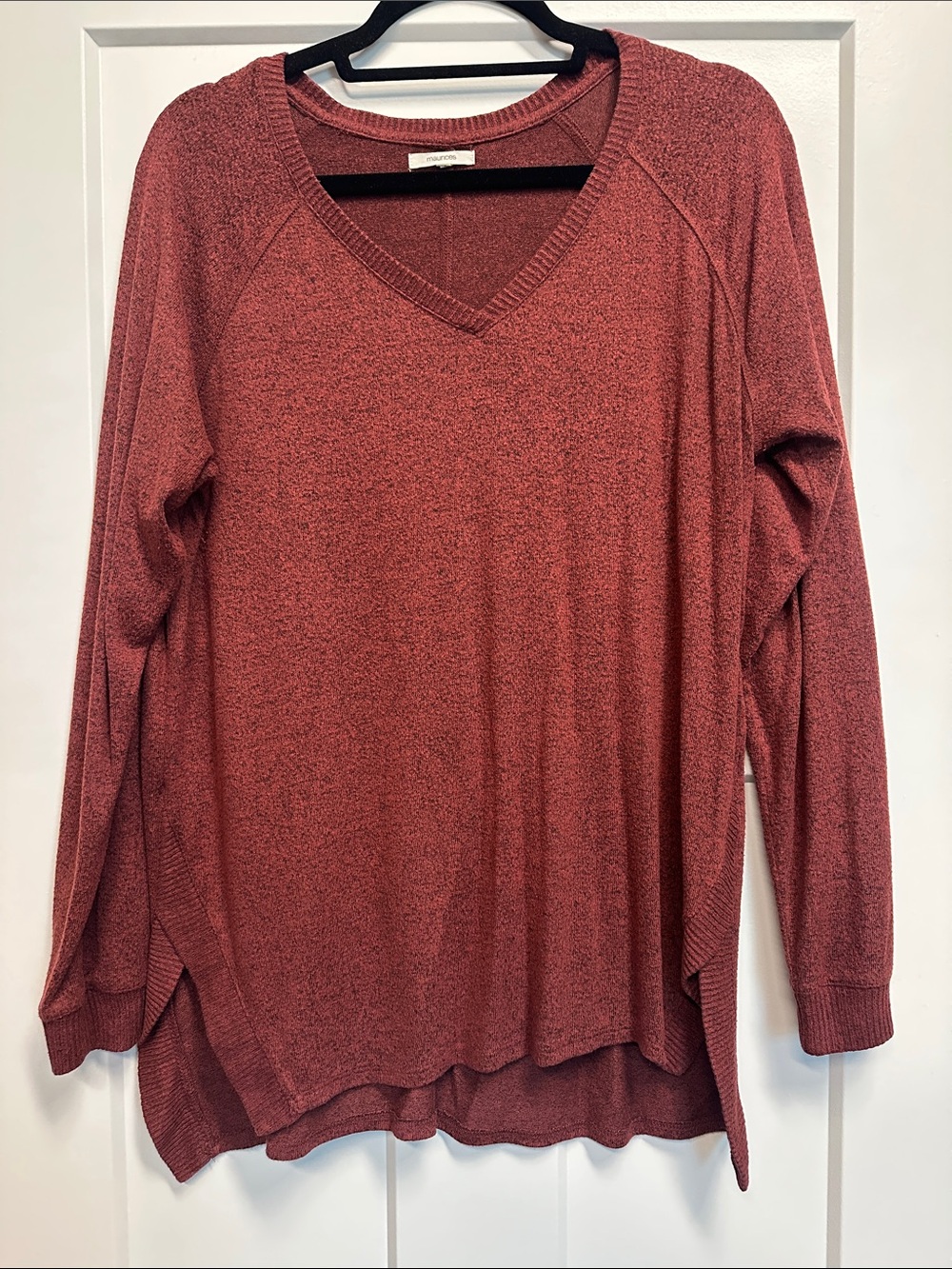 Maurices 24/7 Cozy V-Neck Long Sleeve Top in Rust color